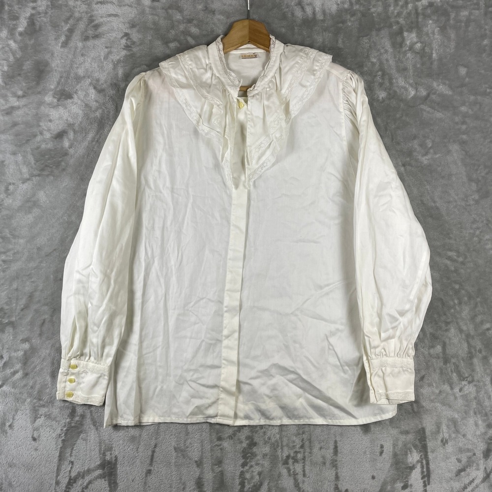 Vintage Geiger Button Up Shirt Mens 44 White Lace Ruffle Collar Pioneer Pirate